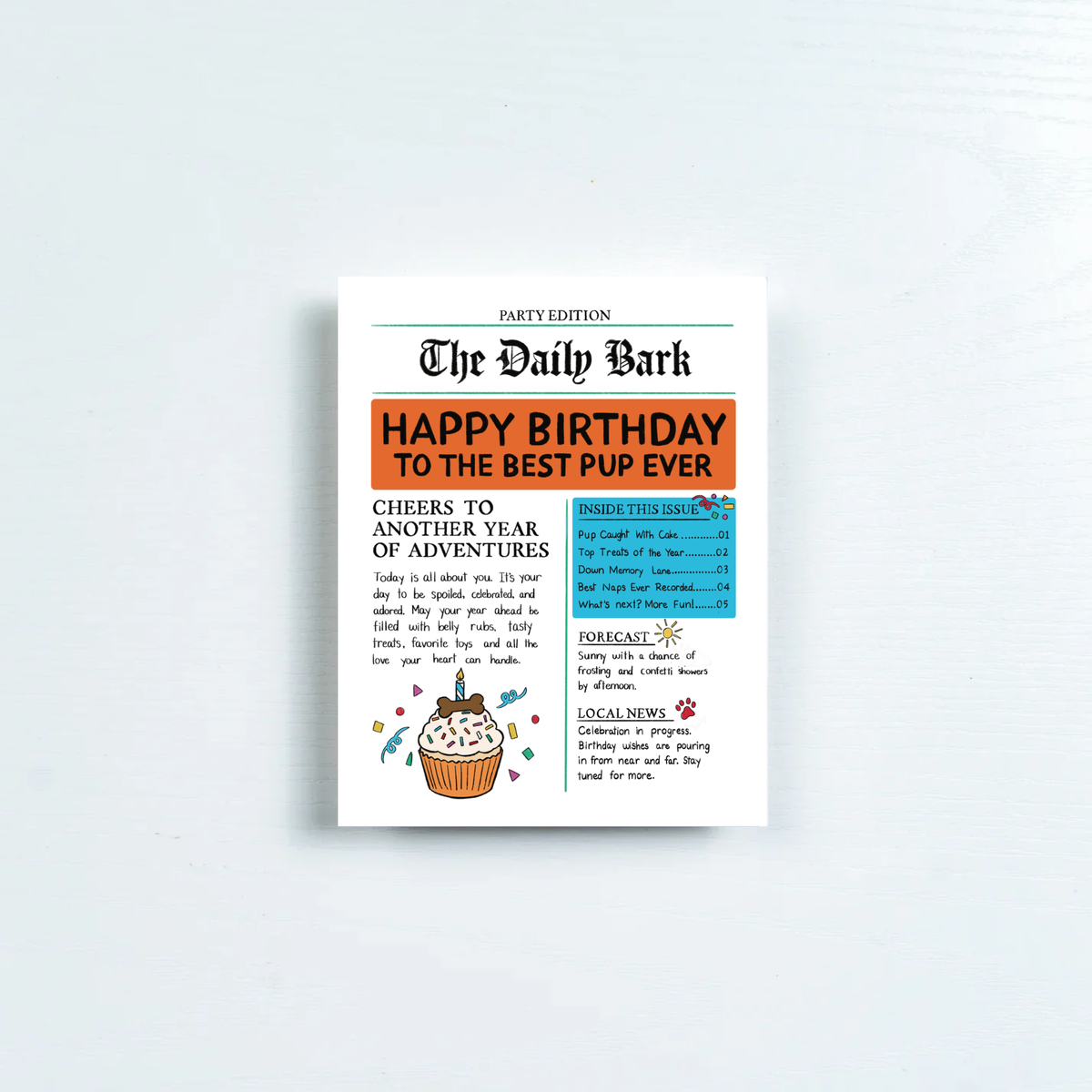 Pup's Birthday Newspaper Card